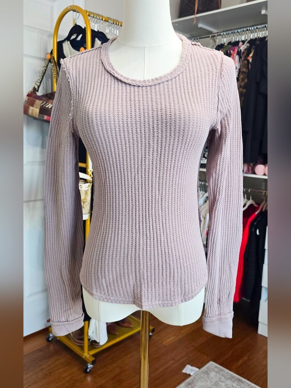 Free People Long Sleeve Ribbed Knit Top - Dusty Mauve Size S - Picture 6 of 6